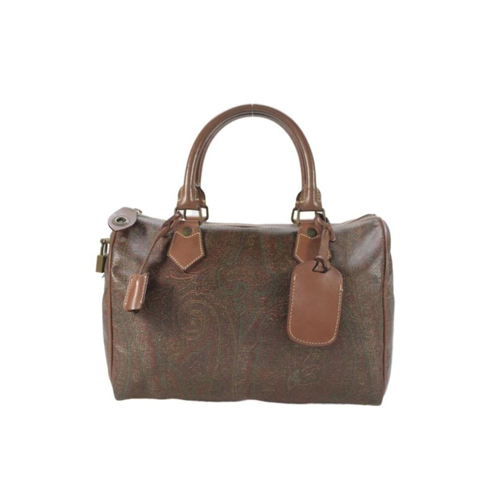 ETRO Womens Paisley Print Leather Small Top Handle Handbag Brown